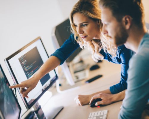 Programmer working in a software developing company office