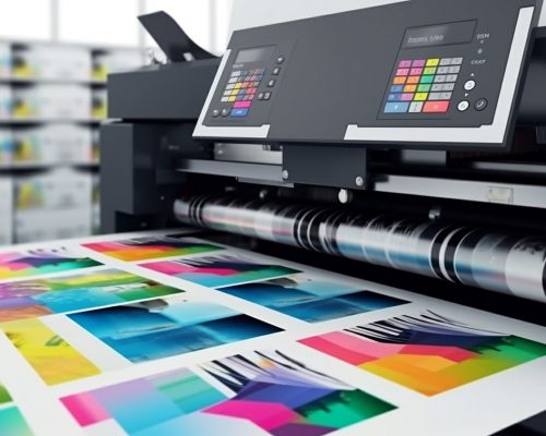 Modern printing press produces multi colored printouts accurately generated by artificial intelligence